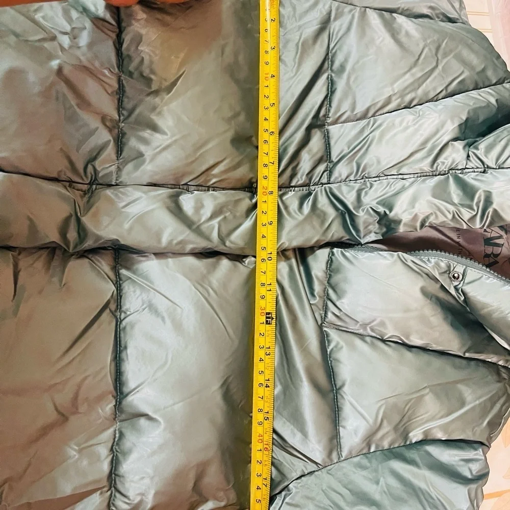 Zara Green Clover Metallic Waterproof Puffer Jacket Size 9 134 Cm Zip Coat